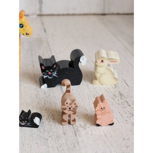 Vintage mini wooden animals giraffe skunk pig dog cat bunny set decor unique - Picture 4 of 7